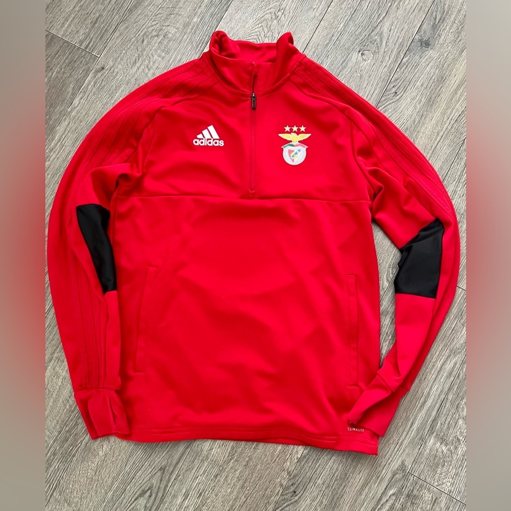 Adidas SL Benfica Youth Soccer Pullover Climalite Red 1/4 Zip Size L (13 to 14)​